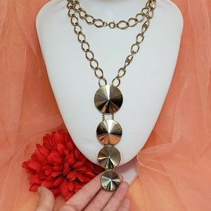 Vintage Signed Hobe Gold tone Pendant Necklace 30" Long Chain Cone Pendant